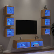 8-Delige Tv-Wandmeubelset Met Led Bewerkt Hout Sonoma eiken