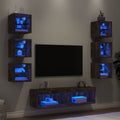 8-delige tv-wandmeubelset met LED bewerkt hout gerookt eiken