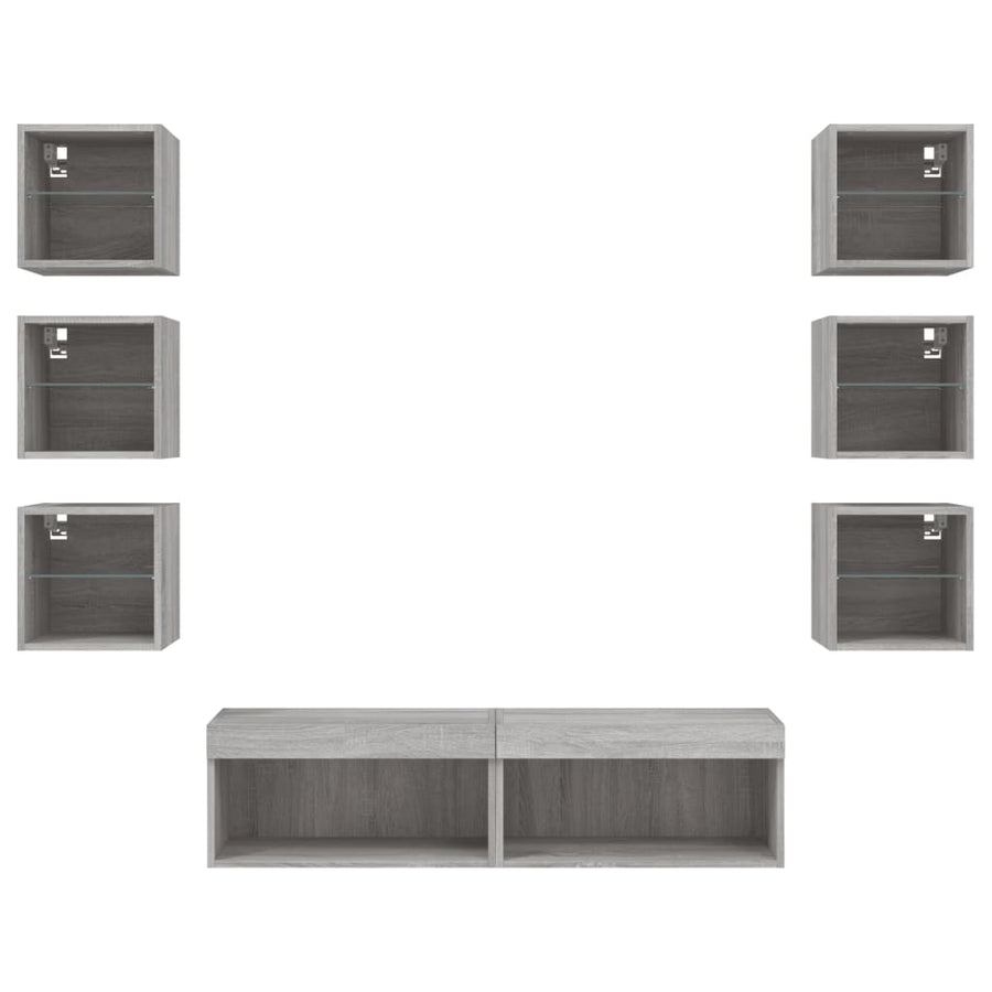 8-Delige Tv-Wandmeubelset Met Led Bewerkt Hout Grijs sonoma
