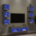 8-delige Tv-wandmeubelset met LED bewerkt hout grijs sonoma