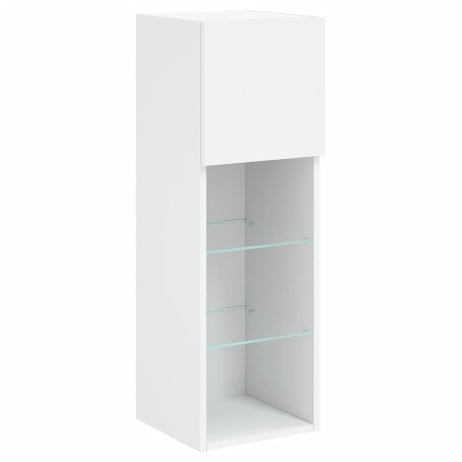 4-Delige Tv-Wandmeubelset Met Led-Verlichting Bewerkt Hout Wit