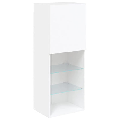 4-Delige Tv-Wandmeubelset Met Led-Verlichting Bewerkt Hout Wit
