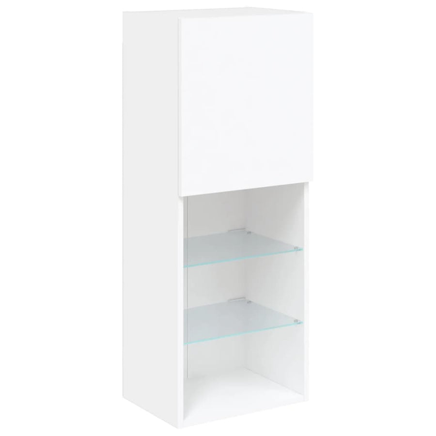 4-Delige Tv-Wandmeubelset Met Led-Verlichting Bewerkt Hout Wit