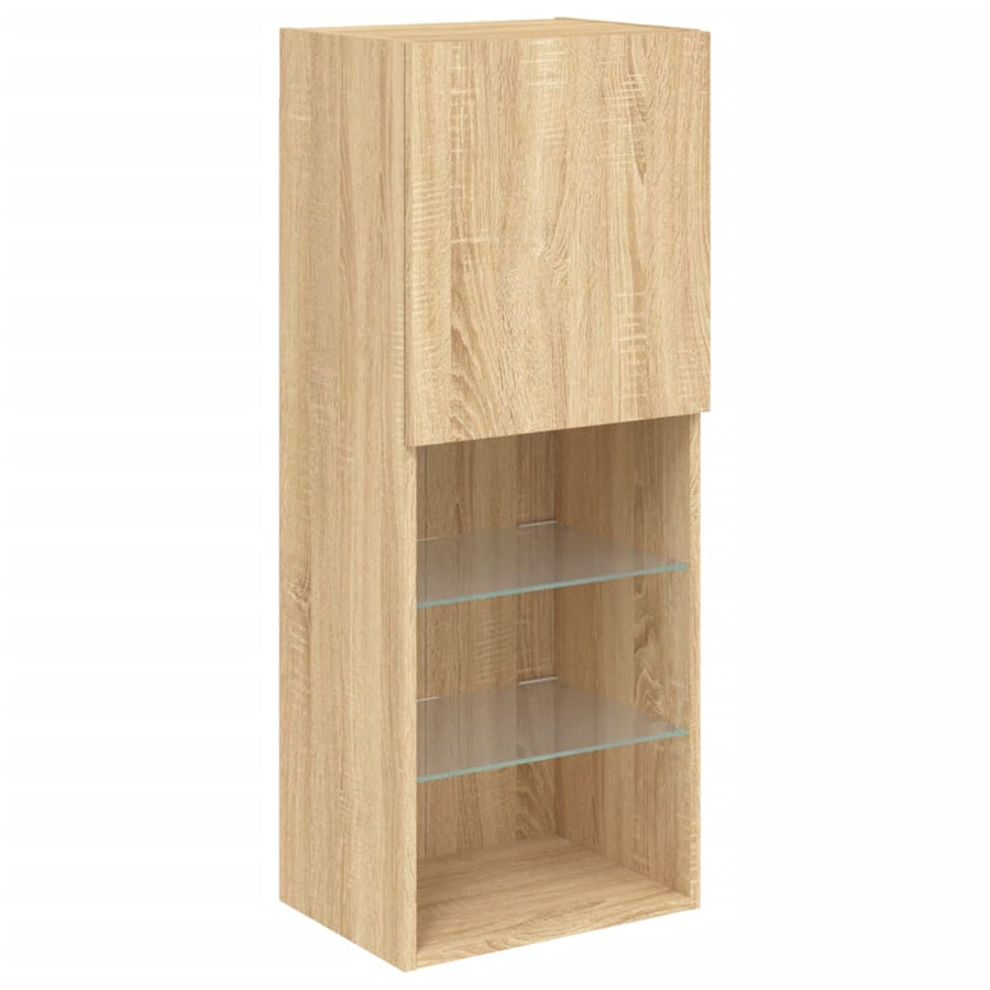 4-Delige Tv-Wandmeubelset Met Led Bewerkt Hout Sonoma eiken