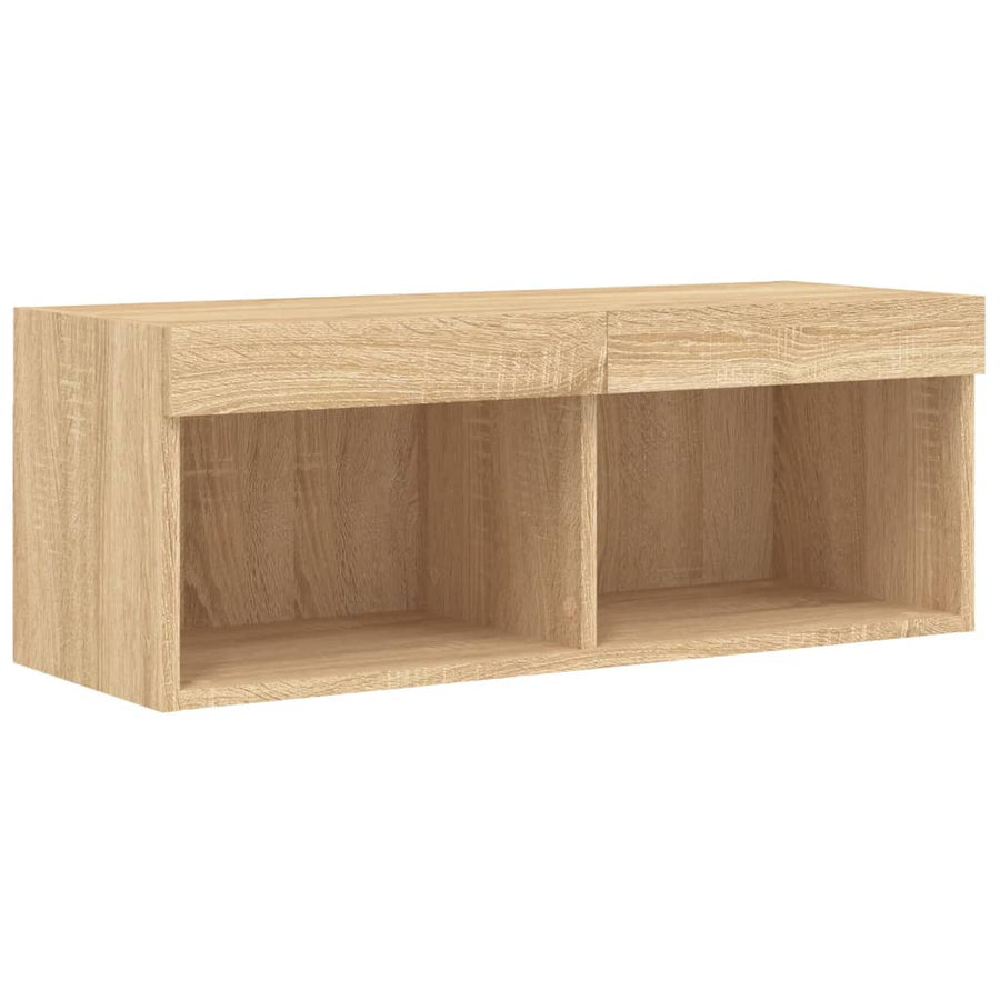 4-Delige Tv-Wandmeubelset Met Led Bewerkt Hout Sonoma eiken