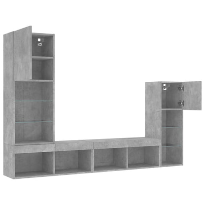 4-delige Tv-wandmeubelset met LED bewerkt hout betongrijs