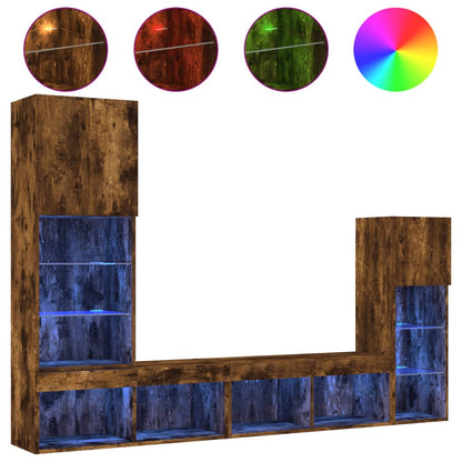 8-delige tv-wandmeubelset met LED bewerkt hout gerookt eiken