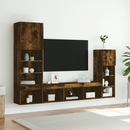 8-delige tv-wandmeubelset met LED bewerkt hout gerookt eiken