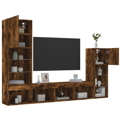 8-delige tv-wandmeubelset met LED bewerkt hout gerookt eiken