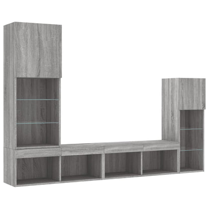 4-delige Tv-wandmeubelset met LED bewerkt hout grijs sonoma