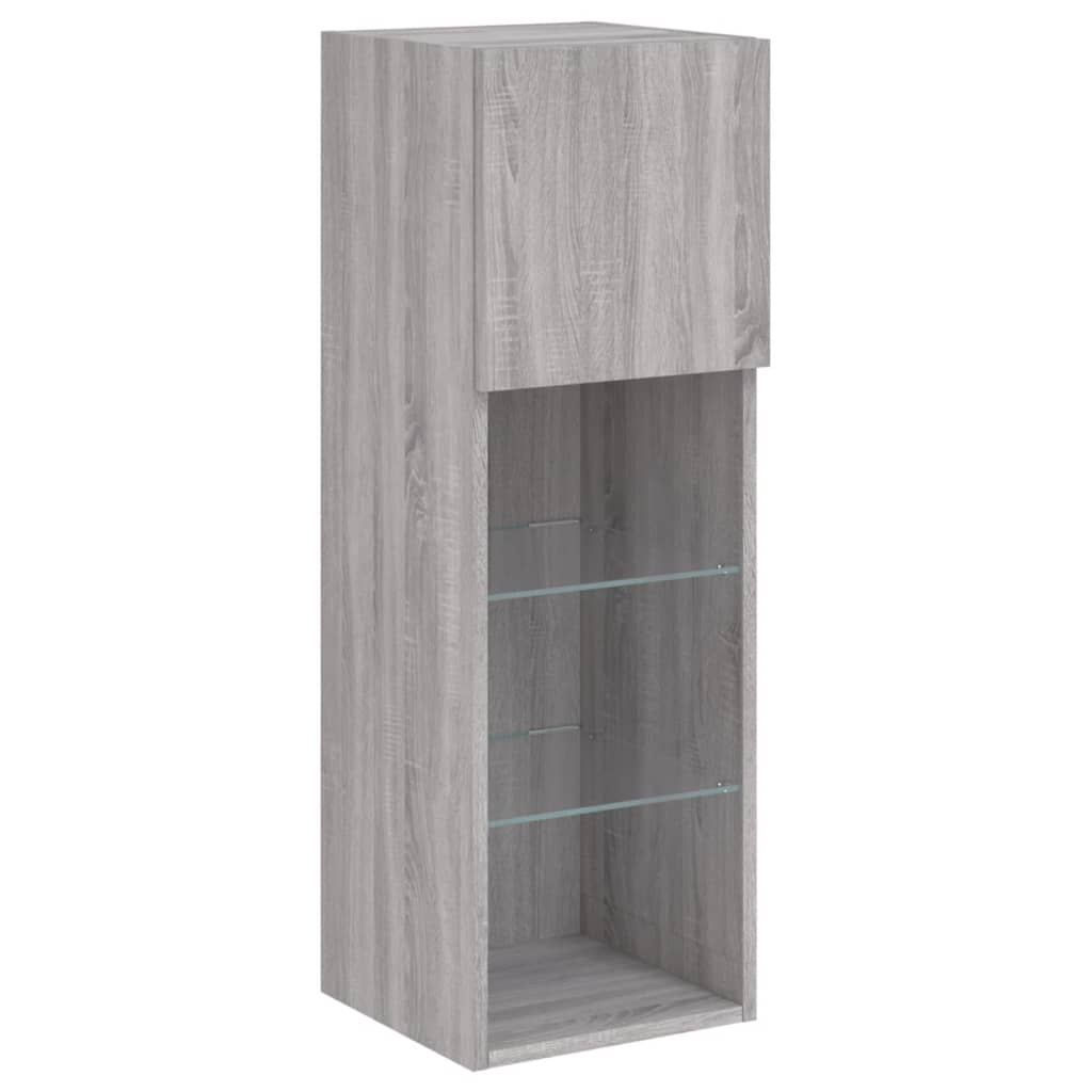 4-delige Tv-wandmeubelset met LED bewerkt hout grijs sonoma