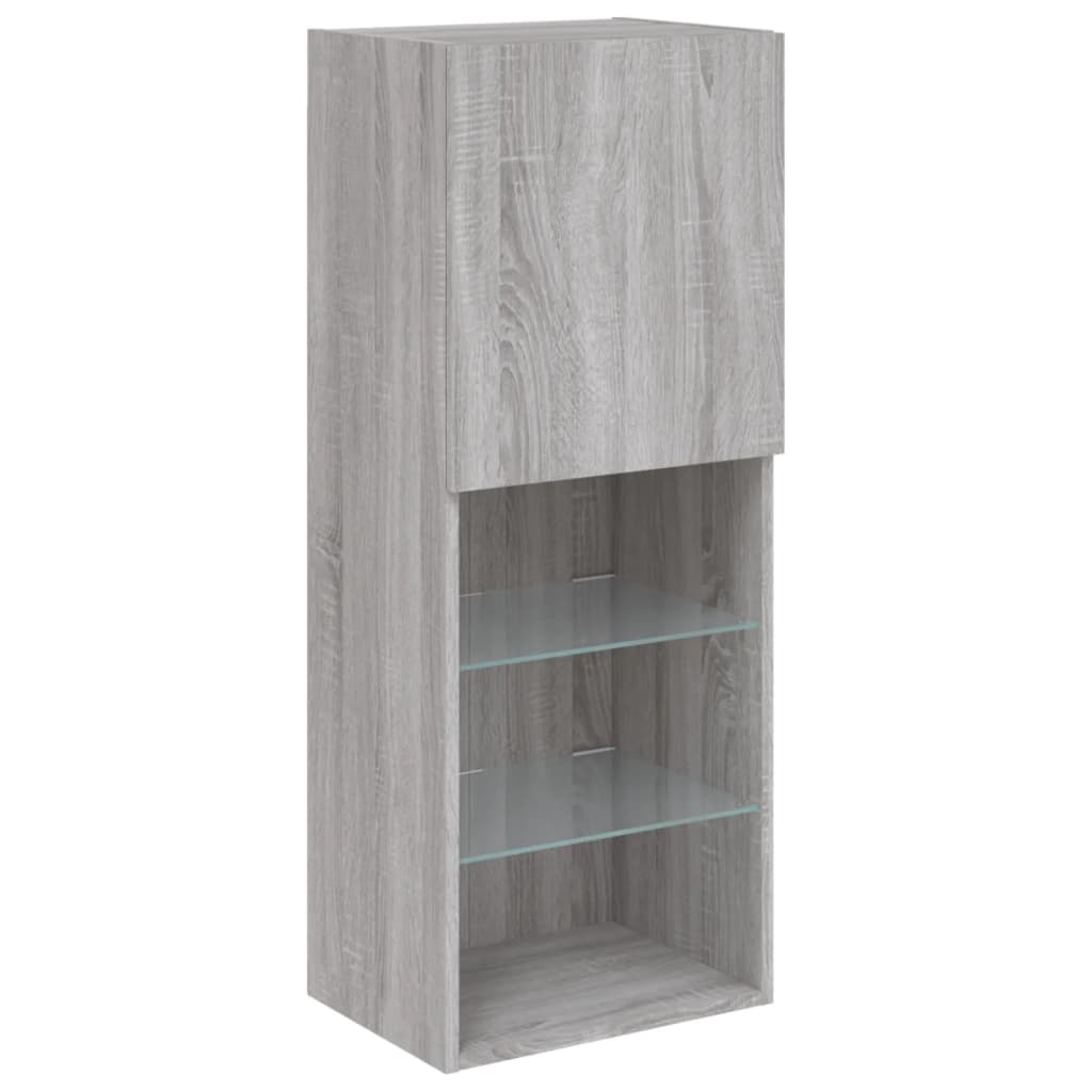 4-delige Tv-wandmeubelset met LED bewerkt hout grijs sonoma