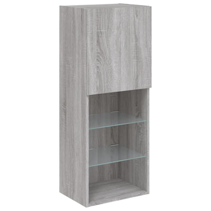 4-delige Tv-wandmeubelset met LED bewerkt hout grijs sonoma