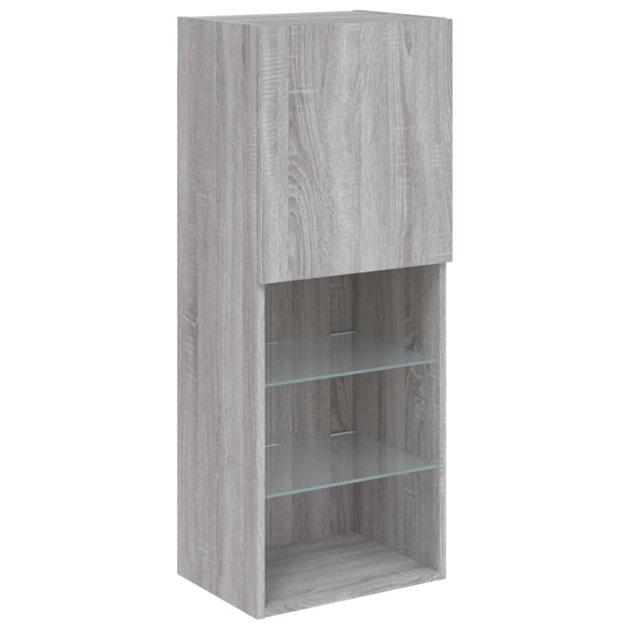 4-delige Tv-wandmeubelset met LED bewerkt hout grijs sonoma