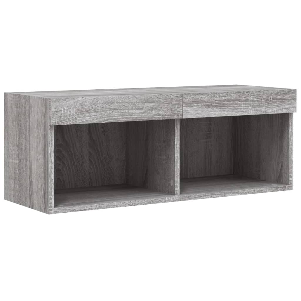 4-delige Tv-wandmeubelset met LED bewerkt hout grijs sonoma