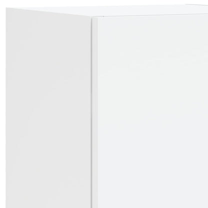 4-Delige Tv-Wandmeubelset Met Led-Verlichting Bewerkt Hout Wit