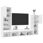 Tv-wandmeubelset 4-delig bewerkt hout wit met led