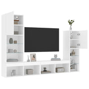 Tv-wandmeubelset 4-delig bewerkt hout wit met led