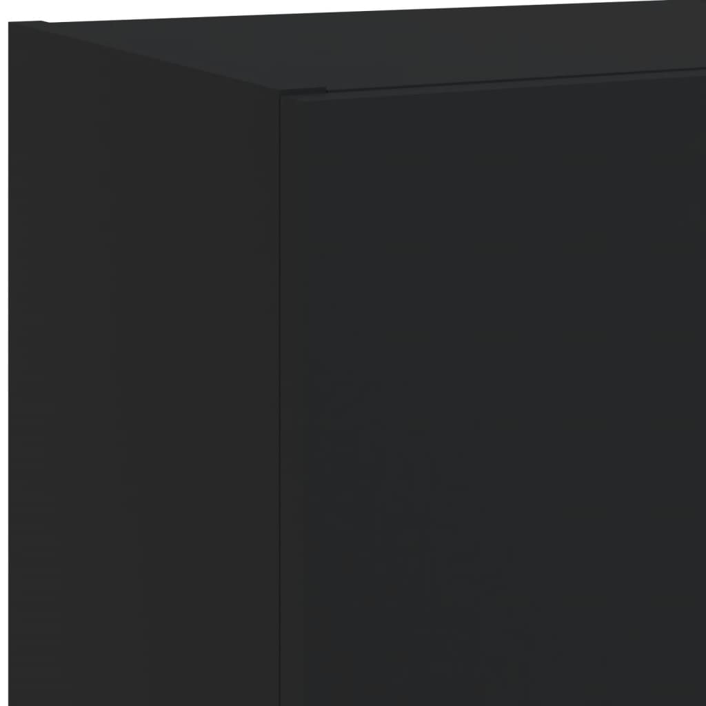 7-Delige Tv-Wandmeubelset Met Led Bewerkt Hout Zwart