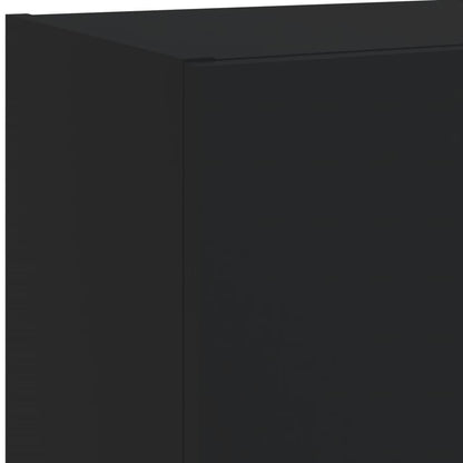 7-Delige Tv-Wandmeubelset Met Led Bewerkt Hout Zwart