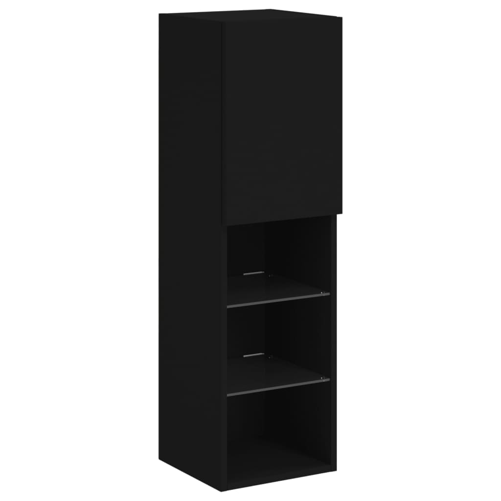 7-Delige Tv-Wandmeubelset Met Led Bewerkt Hout Zwart