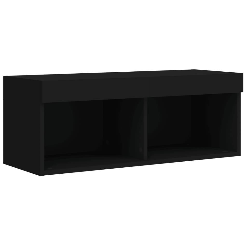 7-Delige Tv-Wandmeubelset Met Led Bewerkt Hout Zwart