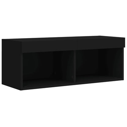 7-Delige Tv-Wandmeubelset Met Led Bewerkt Hout Zwart