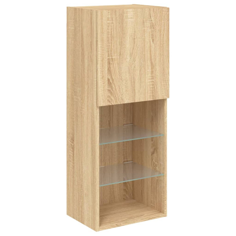4-Delige Tv-Wandmeubelset Met Led Bewerkt Hout Sonoma eiken