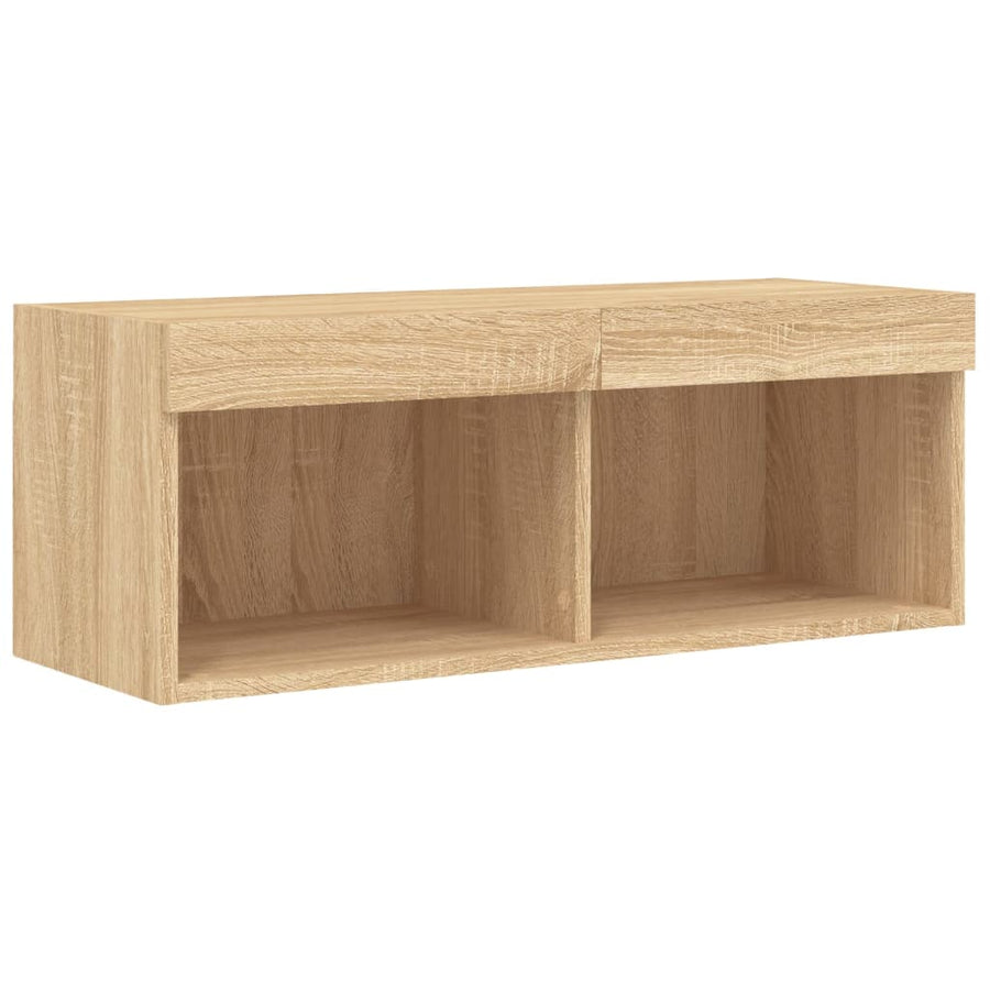 4-Delige Tv-Wandmeubelset Met Led Bewerkt Hout Sonoma eiken