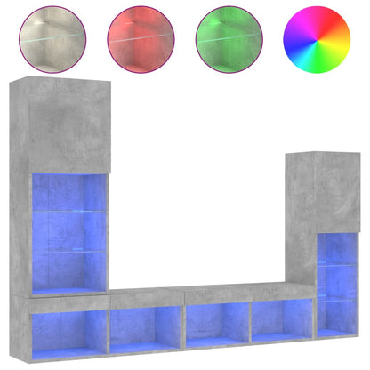 4-delige Tv-wandmeubelset met LED bewerkt hout betongrijs