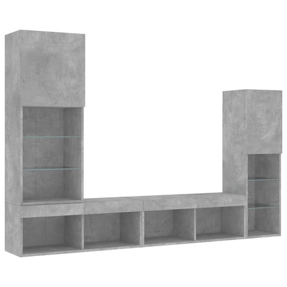 4-delige Tv-wandmeubelset met LED bewerkt hout betongrijs
