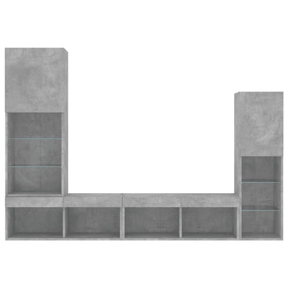 4-delige Tv-wandmeubelset met LED bewerkt hout betongrijs