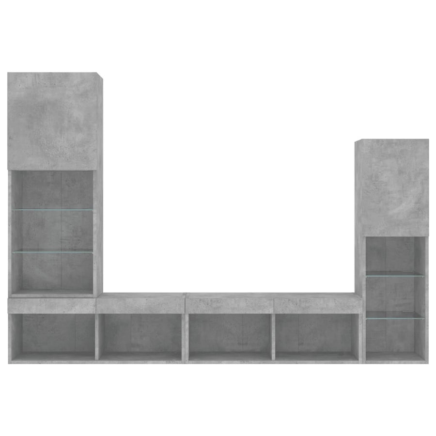4-delige Tv-wandmeubelset met LED bewerkt hout betongrijs