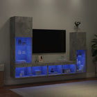 Tv-wandmeubelset 4-delig bewerkt hout betongrijs LED