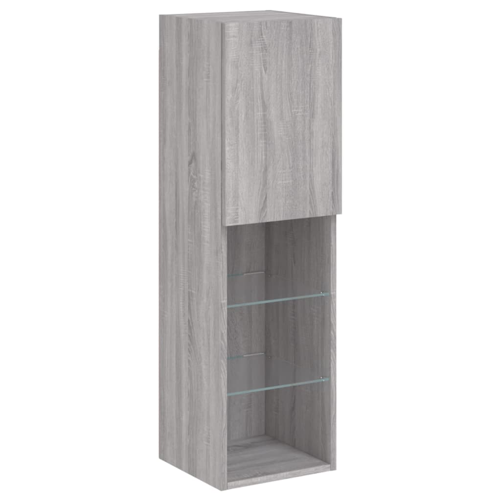 4-Delige Tv-Wandmeubelset Met Led Bewerkt Hout Grijs sonoma