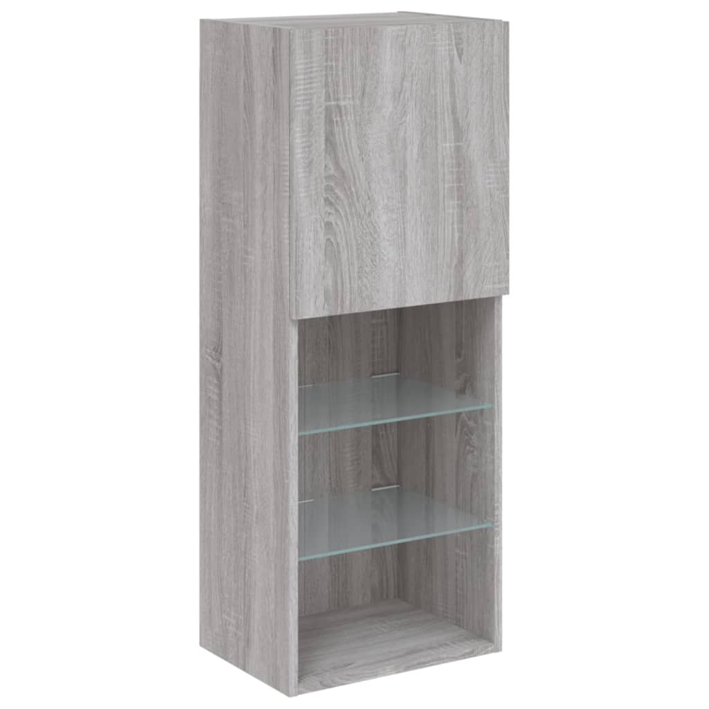 4-Delige Tv-Wandmeubelset Met Led Bewerkt Hout Grijs sonoma