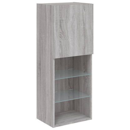 4-Delige Tv-Wandmeubelset Met Led Bewerkt Hout Grijs sonoma