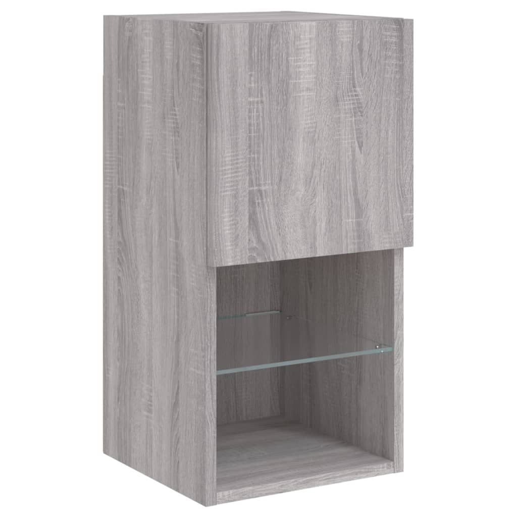 4-delige Tv-wandmeubelset met LED bewerkt hout grijs sonoma