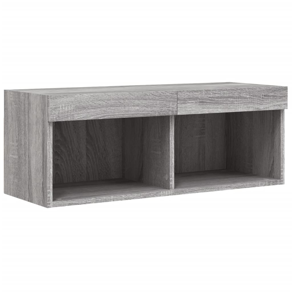 4-delige Tv-wandmeubelset met LED bewerkt hout grijs sonoma