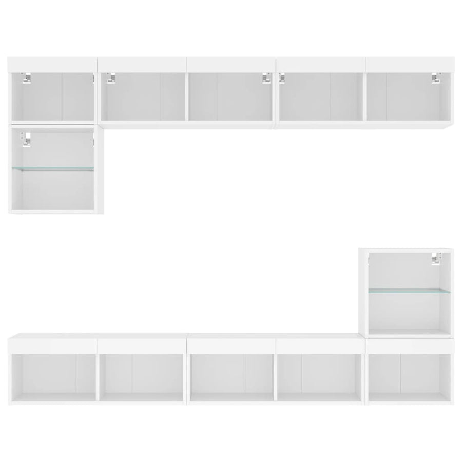 8-Delige Tv-Wandmeubelset Met Led-Verlichting Bewerkt Hout Wit