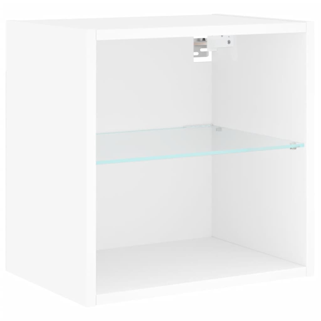 8-Delige Tv-Wandmeubelset Met Led-Verlichting Bewerkt Hout Wit