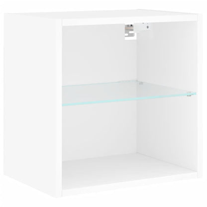 8-Delige Tv-Wandmeubelset Met Led-Verlichting Bewerkt Hout Wit
