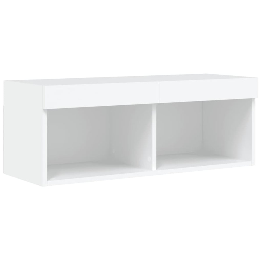 8-Delige Tv-Wandmeubelset Met Led-Verlichting Bewerkt Hout Wit