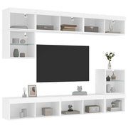 Tv-wandmeubelset 8-delig bewerkt hout wit met LED