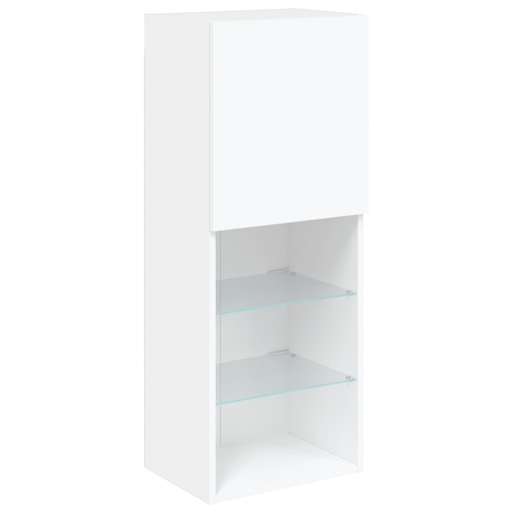 5-Delige Tv-Wandmeubelset Met Led-Verlichting Bewerkt Hout Wit