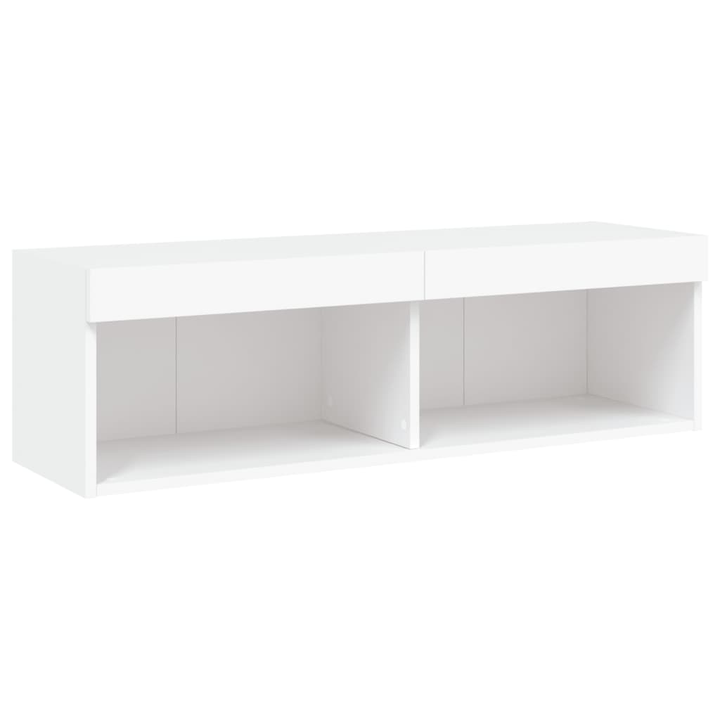 5-Delige Tv-Wandmeubelset Met Led-Verlichting Bewerkt Hout Wit