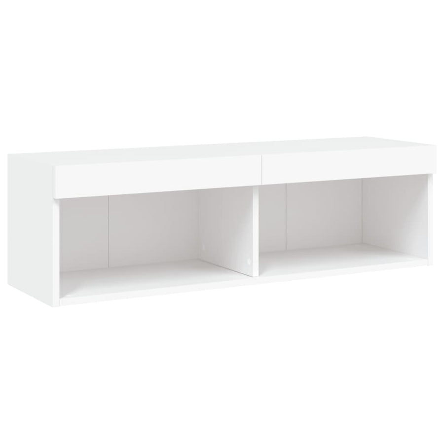 5-Delige Tv-Wandmeubelset Met Led-Verlichting Bewerkt Hout Wit