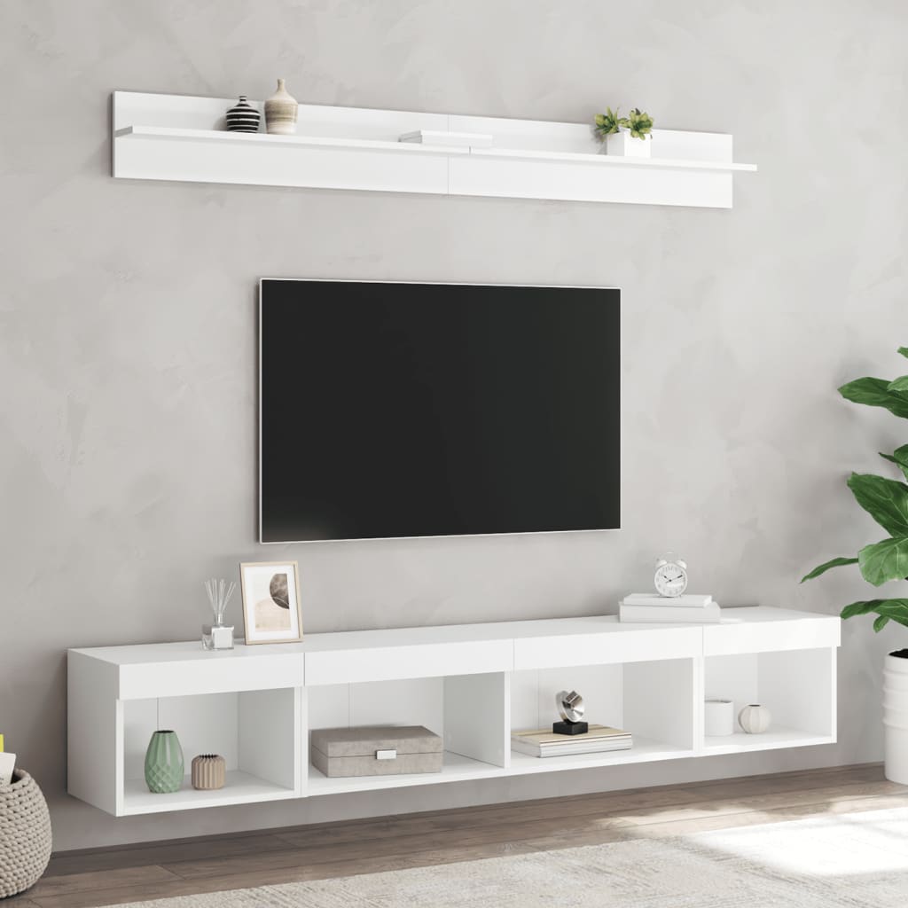 5-delige Tv-wandmeubelset met LED-verlichting bewerkt hout wit
