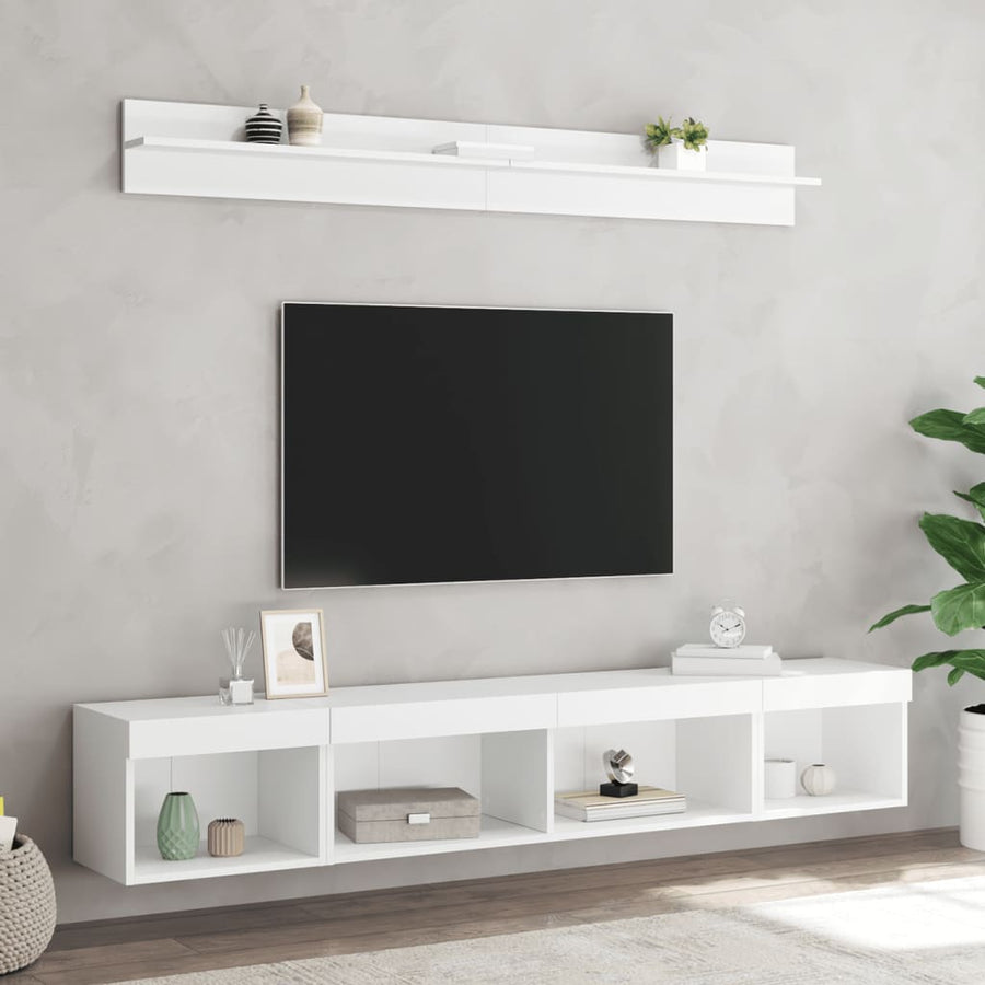 5-delige Tv-wandmeubelset met LED-verlichting bewerkt hout wit
