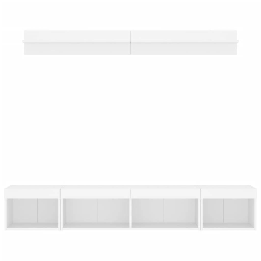 5-delige Tv-wandmeubelset met LED-verlichting bewerkt hout wit